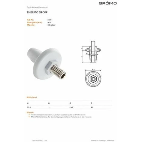 GRÖMO® Thermo-Stopp Mit Gewinde M10, 50211 – Bild 2