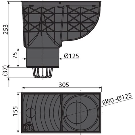 Alcaplast AGV2 Universal Regensinkkasten 300x155/125 Abgang Senkrecht Schwarz – Bild 2