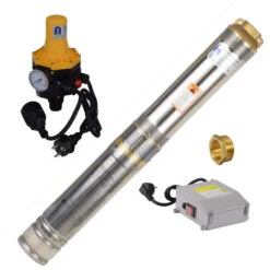 Agora-Tec® 4 Zoll Brunnenpumpe Tiefbrunnenpumpe 550W-4-3DW Set Mit Druckschalter Und Trockenlaufschutz