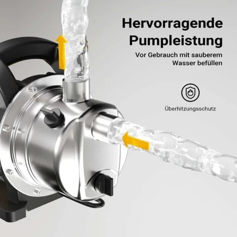 Gartenpumpe 2800l/h, 600W, Tragegriff & Wasserablassschraube, Max. Förderhöhe 35m, Rostfreier Stahl – Bild 5