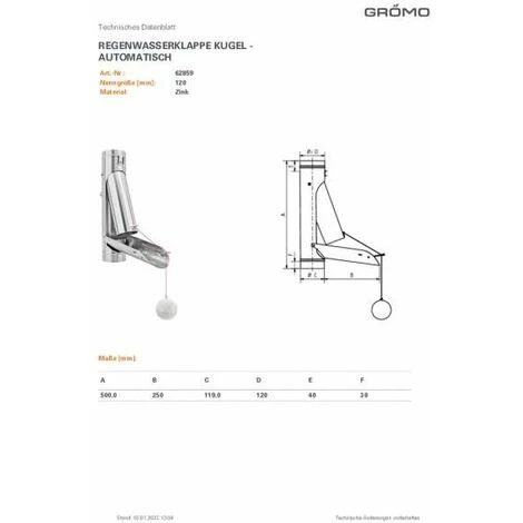 GRÖMO® Zink Regenwasserklappe ø120 Mit Kugel Automatisch, 62859 – Bild 2
