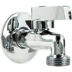 Tecuro Mini-Kugelauslaufventil 1/2 Zoll X 3/4 Zoll Inkl. Wandrosette, Messing-verchromt