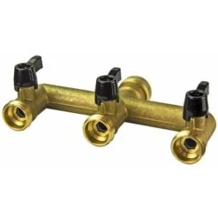 Wasserverteiler Aus Messing 3-Wege 3-Fach Mit Absperrhähnen Für Auslaufventile 3/4'