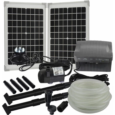 Agora-Tec® Solar Bachlauf - Pumpen - Set Mit Akku Und LED Licht AT-20W-BLH-V2.0monokristallin