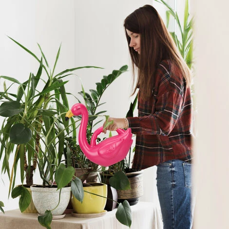 Relaxdays Gießkanne Flamingo, 2er Set, Deko Pflanzenkanne 1,8 L, Indoor, Kunststoffgießkanne HBT: 31 X 25 X 15 Cm, Pink – Bild 5