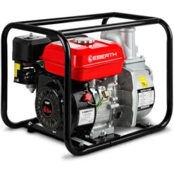 EBERTH Wasserpumpe Gartenpumpe Schmutzwasserpumpe Pumpe Benzin, 6,5PS 4-Takt-Motor, 60.000l/h Durchlauf, 3 Zoll Anschluss, 7m Ansaughöhe, 30m Förderhöhe, Seilzugstart, Metallrahmen, Tragegriff