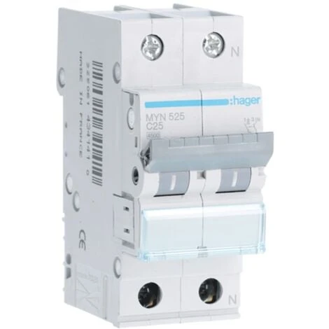 Leistungsschalter Hager 1P+N 25A 4,5 KA C 2 Module MYN525