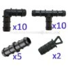 Tropfbewässerungspaket 16 Mm: 10 T-Stücke + 10 Bögen + 5 Glieder + 2 Stopfen. Farbe: Schwarz