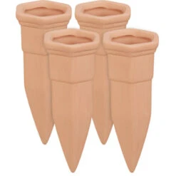 Relaxdays Tonspitzen Bewässerung, 4er Set, Für Wein- & PET-Flaschen, Balkonkästen & Topfpflanzen, Gießkegel, Terrakotta