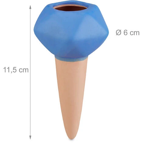 Relaxdays Bewässerungskugeln Ton, 4er Set, Durstkugeln Ø 6cm, Keramik, Dosierte Pflanzen Bewässerung, Terracotta/blau – Bild 4