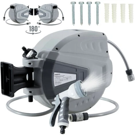 AREBOS Gartenschlauchaufroller Gartenschlauch Wasserschlauch Schlauch Grau 15 M