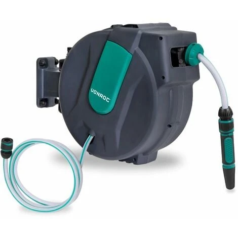 Automatik Garten-Schlauchtrommel – Inkl. 25m Gartenschlauch, Anschlussschlauch, Wasserpritze, Schlauchstücke & Wasserhahnanschluss