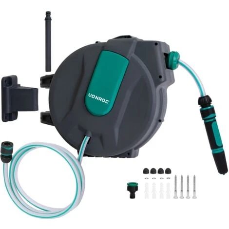Automatik Garten-Schlauchtrommel – Inkl. 25m Gartenschlauch, Anschlussschlauch, Wasserpritze, Schlauchstücke & Wasserhahnanschluss – Bild 4