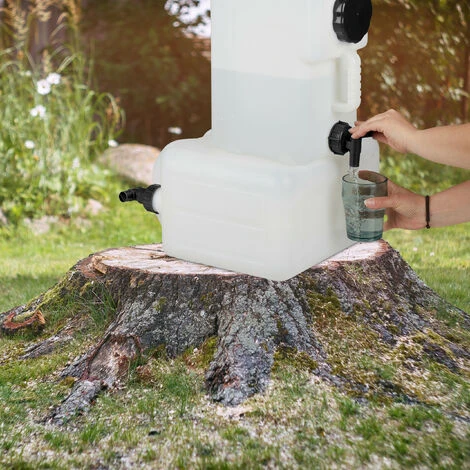 Relaxdays Wasserkanister Mit Hahn, 25 Liter, Kunststoff Bpa-frei, Weithals Deckel, Griff, Camping Kanister, Weiß/schwarz – Bild 2