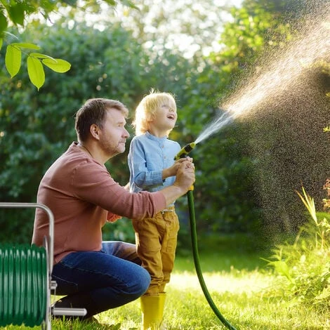 Relaxdays Schlauchtrommel Edelstahl, Schlauchaufroller Leer, Boden & Wand, Für 40m Gartenschlauch, Schlauchrolle, Silber – Bild 3