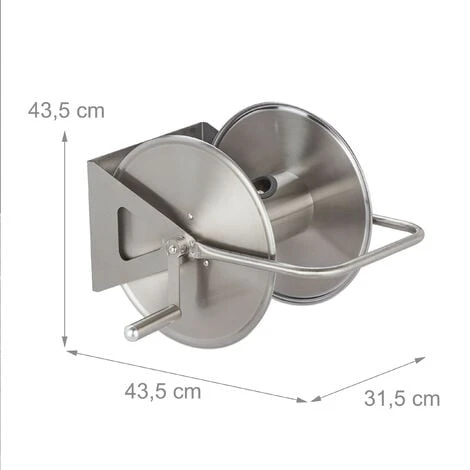 Relaxdays Schlauchtrommel Edelstahl, Schlauchaufroller Leer, Boden & Wand, Für 40m Gartenschlauch, Schlauchrolle, Silber – Bild 4