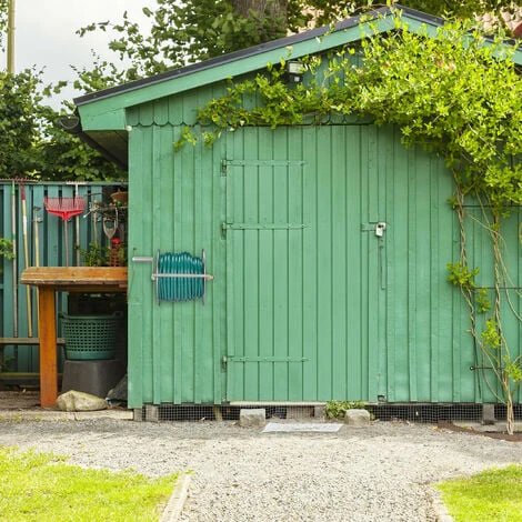 Relaxdays Schlauchtrommel Edelstahl, Schlauchaufroller Leer, Boden & Wand, Für 40m Gartenschlauch, Schlauchrolle, Silber – Bild 5