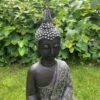 Sitzender Buddha Garten Figur Feng Shui Deko Balkon Steinfigur Wohnzimmer Statue 45cm Silber Schwarz