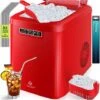 KESSER® Eiswürfelbereiter Eiswürfelmaschine Edelstahl Ice Maker 12 Kg 24 H Zubereitung In 7 Min 2,2 Liter Wassertank 2 Eiswürfel-Größen LED-Display Selbstreinigungsfunktion Silber, Rot