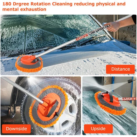 MATCC Auto Bürste Waschbürste Autowaschbürste Schlauchanschluß Wohnmobil KFZ Autowaschbürste Mit Teleskopstiel – Bild 5