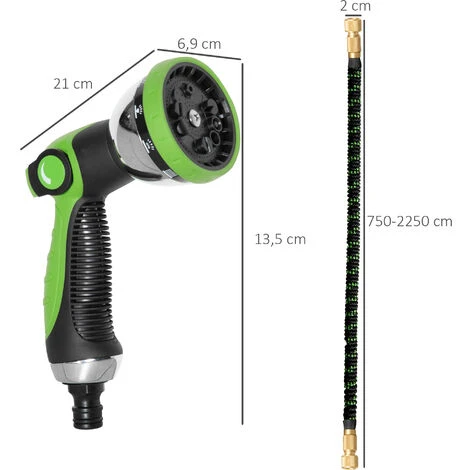 Outsunny Gartenschlauch Flexibel 22,5 M Mit 10 Funktionen Sprühdüse Wasserschlauch Mit 1/2 Zoll & 3/4 Zoll Anschluss Schlauch Dehnbar Für Autowäsche Bewässerung – Bild 2