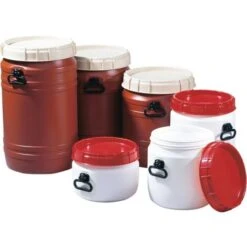 Weithalsfass 26l Weiß M.rotem Deckel M.2 Tragegriffen Einfüllöffnung-D.295mm