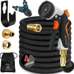 KESSER® Premium Gartenschlauch Flexibler Wasserschlauch Dehnbarer Flexischlauch, Schwarz, 15 Meter