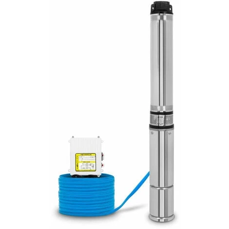 EBERTH 4 Tiefbrunnenpumpe Brunnenpumpe Aus Rostfreiem Edelstahl, Elektrisch 550W, Durchmesser Pumpe 4 Zoll (10cm), Anschlussgewinde 1 1/2 Zoll, Stromkabel 20m, Förderhöhe Max. 43m, Mit Schmutzsieb