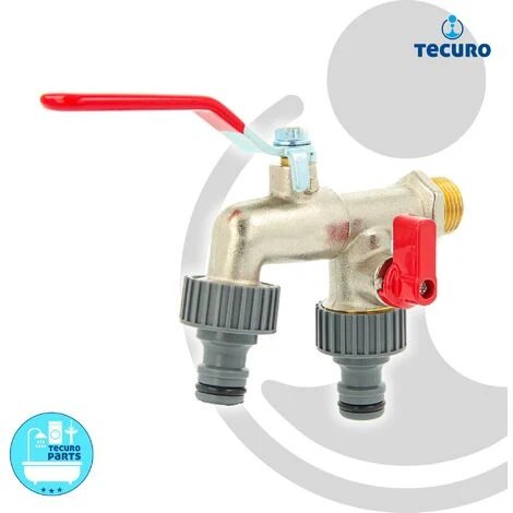 Tecuro Doppel-Kugelauslaufventil 1/2 Zoll Mit Zusätzlichem Abgang, Messing Matt Verchromt – Bild 2