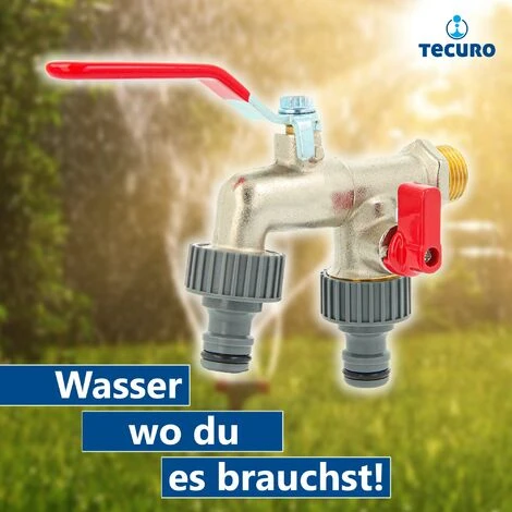 Tecuro Doppel-Kugelauslaufventil 1/2 Zoll Mit Zusätzlichem Abgang, Messing Matt Verchromt – Bild 3