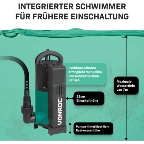 Tauchmotorpumpe 750W - 14000 L/h - Integrierter Schwimmer Schmutz- Und Klarwasser – Bild 2