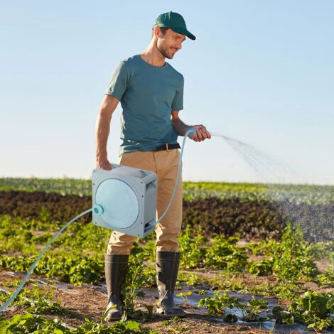 Outsunny Schlauchtrommel Mit 10,2 Schlauch Und Handkurbel, Grau, 31,5 Cm X 13 Cm X 31 Cm – Bild 2