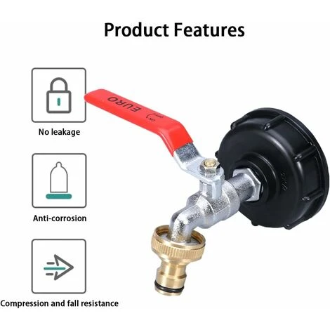 HIASDFLS 1000L IBC Tank Wasserhahn Regenwasser Wasserhahn, 1/2" IBC Tank Adapter Dual Regenwasser Wasserhahn, PP Messing Wasserhahn 60MM (3/4) Grobgewinde – Bild 4
