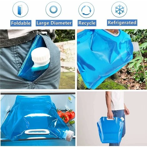 3 Stück Faltbarer Wassersack, 5L + 10L Trinkwasserbehälter, Camping, Faltbarer Camping Tankrucksack Picknick, Reisen, Grillen – Bild 4