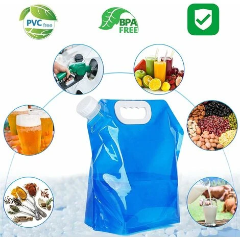 3 Stück Faltbarer Wassersack, 5L + 10L Trinkwasserbehälter, Camping, Faltbarer Camping Tankrucksack Picknick, Reisen, Grillen – Bild 5