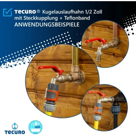 Tecuro Kugelauslaufhahn Griff Rot, 1/2 Zoll, Mit Schlauchtülle, MS Vernickelt – Bild 3