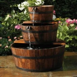 Prolenta Premium Garten-Wasserfall 3 Holzfässer