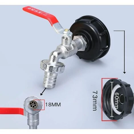 100 Tank Wasserhahn1000L Tank Wasserhahn Regenwasser Wasserhahn, 1/2" IBC Wassertank Adapter Dual Regenwasser Wasserhahn, Legierung Material Wasserhahn Aus PP Grobgewinde 60mm0L