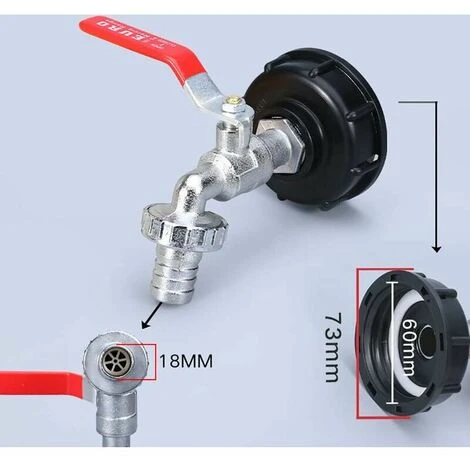 100 Tank Wasserhahn1000L Tank Wasserhahn Regenwasser Wasserhahn, 1/2" IBC Wassertank Adapter Dual Regenwasser Wasserhahn, Legierung Material Wasserhahn Aus PP Grobgewinde 60mm0L – Bild 2