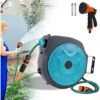 Wandschlauchbox Schlauchtrommel Mobile Schlauch 16m Schlauchaufroller Automatischer Schlauchbox 180°schwenkbar (16 Meter Mit Spritzpistole, Blau), HENGMEI