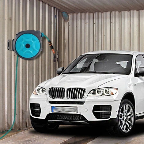 Wandschlauchbox Schlauchtrommel Mobile Schlauch 16m Schlauchaufroller Automatischer Schlauchbox 180°schwenkbar (16 Meter Mit Spritzpistole, Blau), HENGMEI – Bild 4