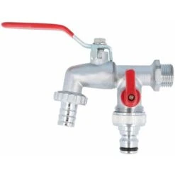 2 Wege 1/2 Doppelauslaufventil M. Steck- U. Schlauchtülle