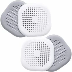 Ablauffilter Für Dusche Und Badewanne, 4er-Set Haarsammler Waschbeckenfilter Mit Saugnapf, Silikon, Mit Saugnapf, Für Waschbecken, Dusche, Wanne Und Badewanne, Farbe: Weiß, Grau