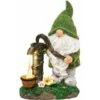 Beflockte Gartenzwerg-Dekorationen, 29 Cm Große Lustige Gnome-Gartenstatue Für Den Außenbereich Mit Brunnen-Solarlichtern, Wasserdichte Harz-Zwergfiguren Für Hofdekorationen – GTA