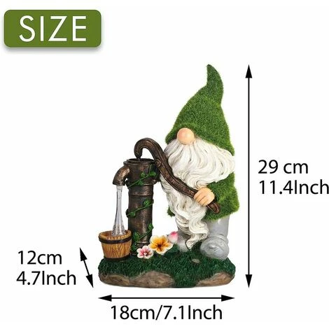 Beflockte Gartenzwerg-Dekorationen, 29 Cm Große Lustige Gnome-Gartenstatue Für Den Außenbereich Mit Brunnen-Solarlichtern, Wasserdichte Harz-Zwergfiguren Für Hofdekorationen – GTA – Bild 5