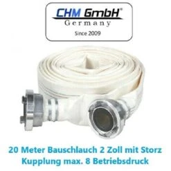 CHM GmbH® 20m Bauschlauch 2 Feuerwehrschlauch 8 Bar Mit C-Storz Anschlüsse