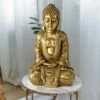 Buddha Figur Wohnzimmer Dekofigur Wohndekoration , Skulptur Asiatisch, Kunstharz Gold, LxBxH 12x10x20 Cm