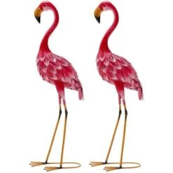 GOPLUS Flamingo-Gartenstatuen, 2er Set Gartenskulpturen Aus Metall, 89cm Hoch Gartendeko Für Zuhause & Terrasse (Flamingo)