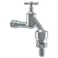 Auslaufventil (Wasserhahn) 1/2'' - Chrom, Mit Belüfter, Rückflußverhinderer Und Schlauchverschraubung 3/4''