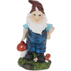 Relaxdays Gartenzwerg Mit Fliegenpilzen, Wetterfest, Frostsicher, HxBTx: 21,5 X 12 X 9,5 Cm, Wichtel, Kunststein, Bunt